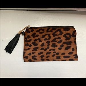 New leopard print wristlet pouch with tassel